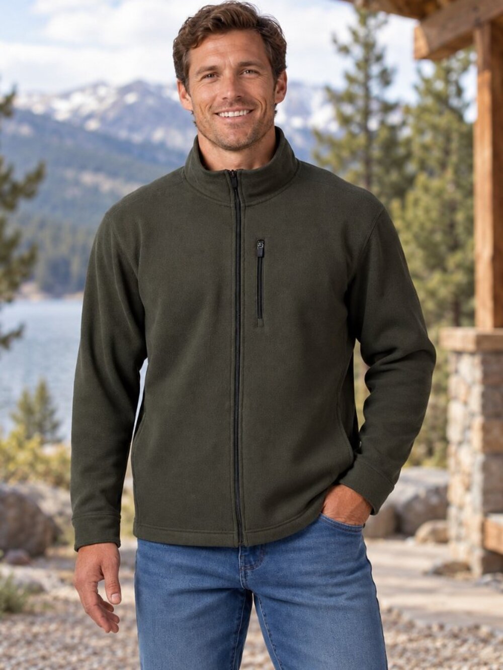 32 Degrees Men’s Full Zip Jacket Fleece Sherpa